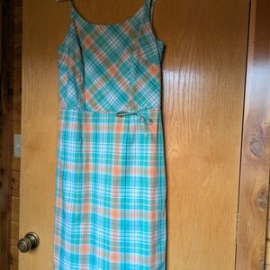 Plaid Sleeveless Dress in Blue and Orange